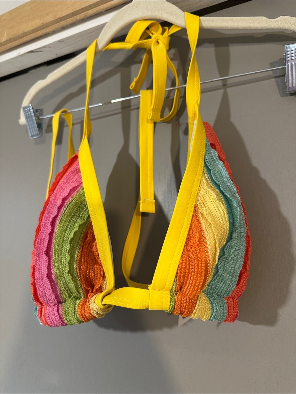 Rainbow Textured Two Piece Bikini Set Size 2XL Yellow Tie Side Swimwear Summer - Picture 6 of 9